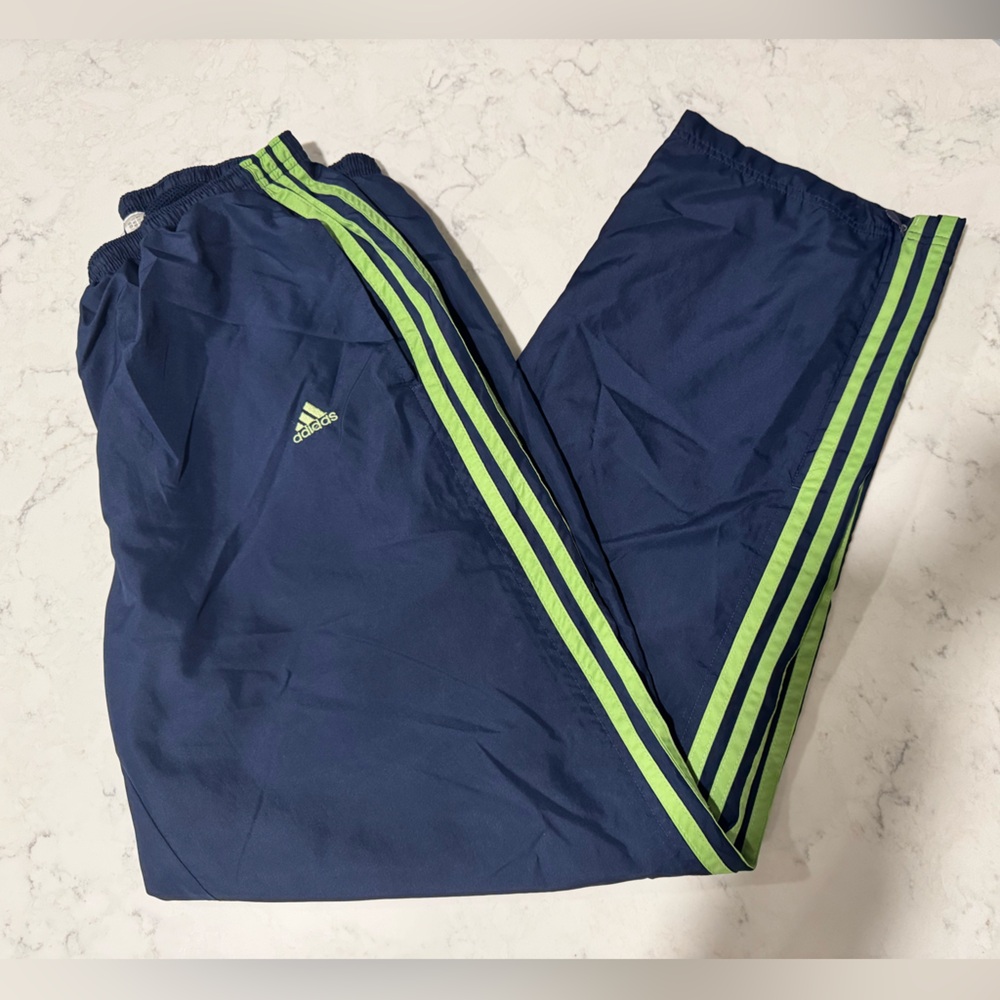 Adidas Navy Joggers with Neon Green Stripes